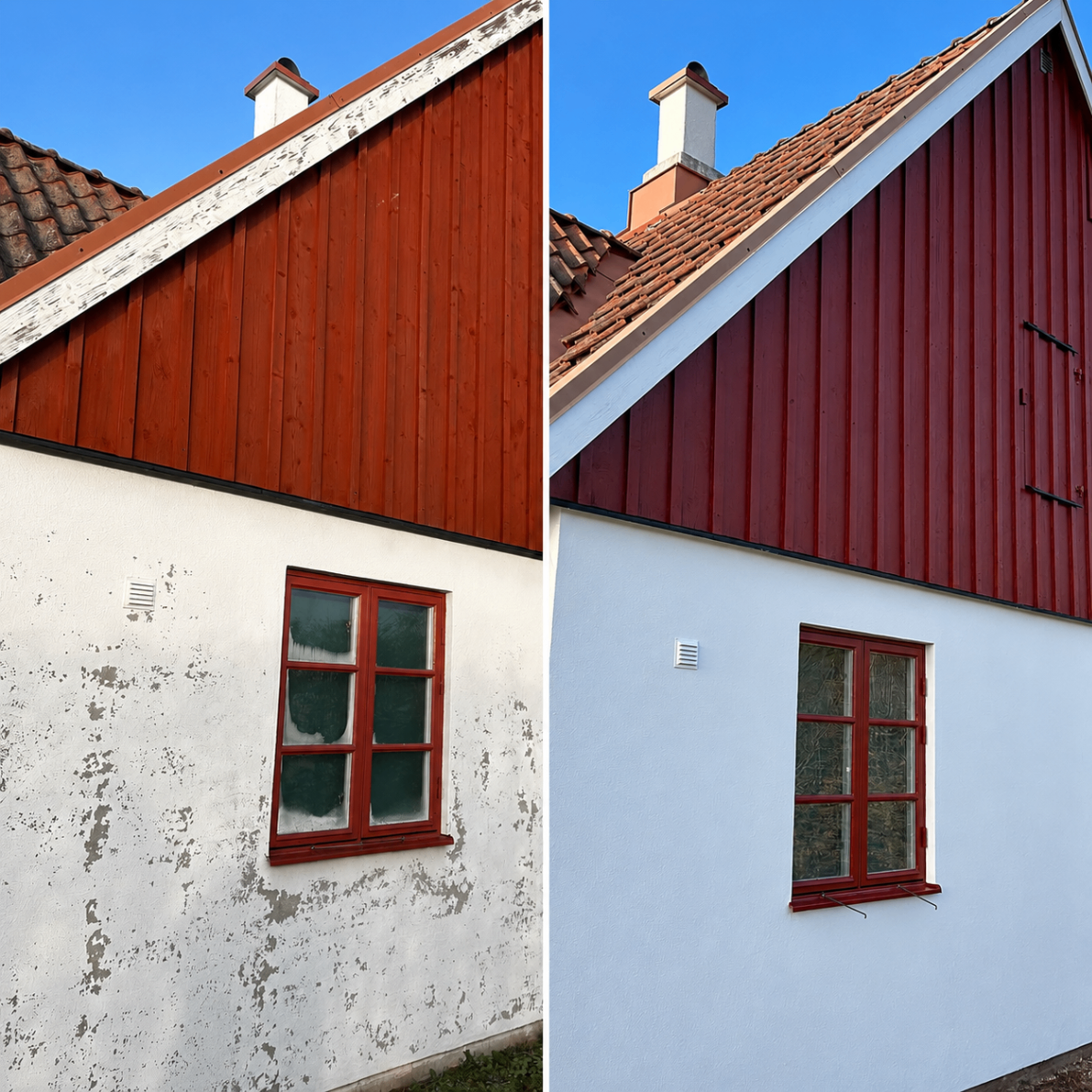 Före/Efter — gavel röd panel