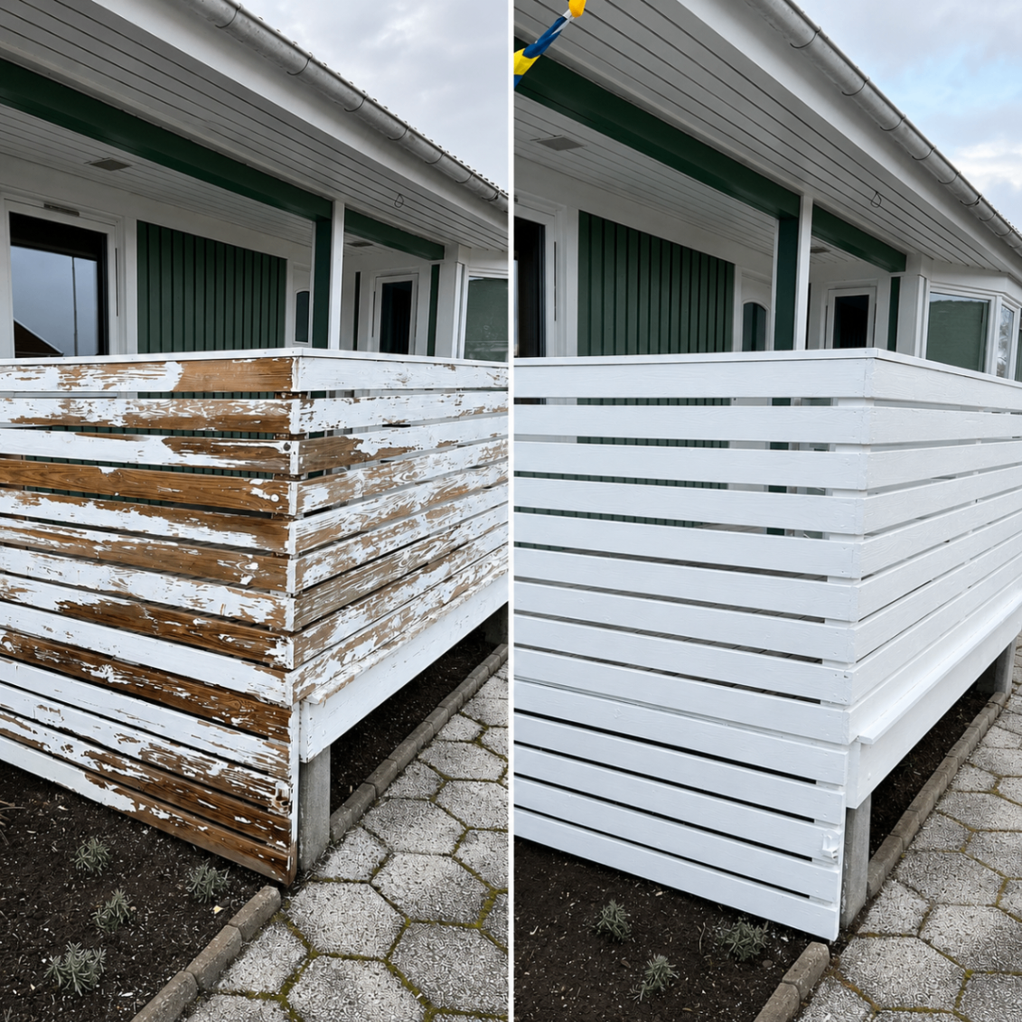 Före/Efter — altanräcke vitt